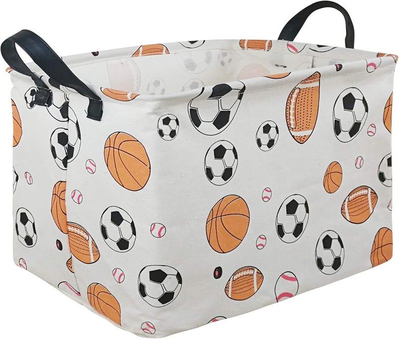 KUNRO Rectang Basketball Football Storage Basket Gift Shelf Basket Storage Bin, Nursery Basket Organizer Box for With Handles for Room Deco (Balls) - Image 1